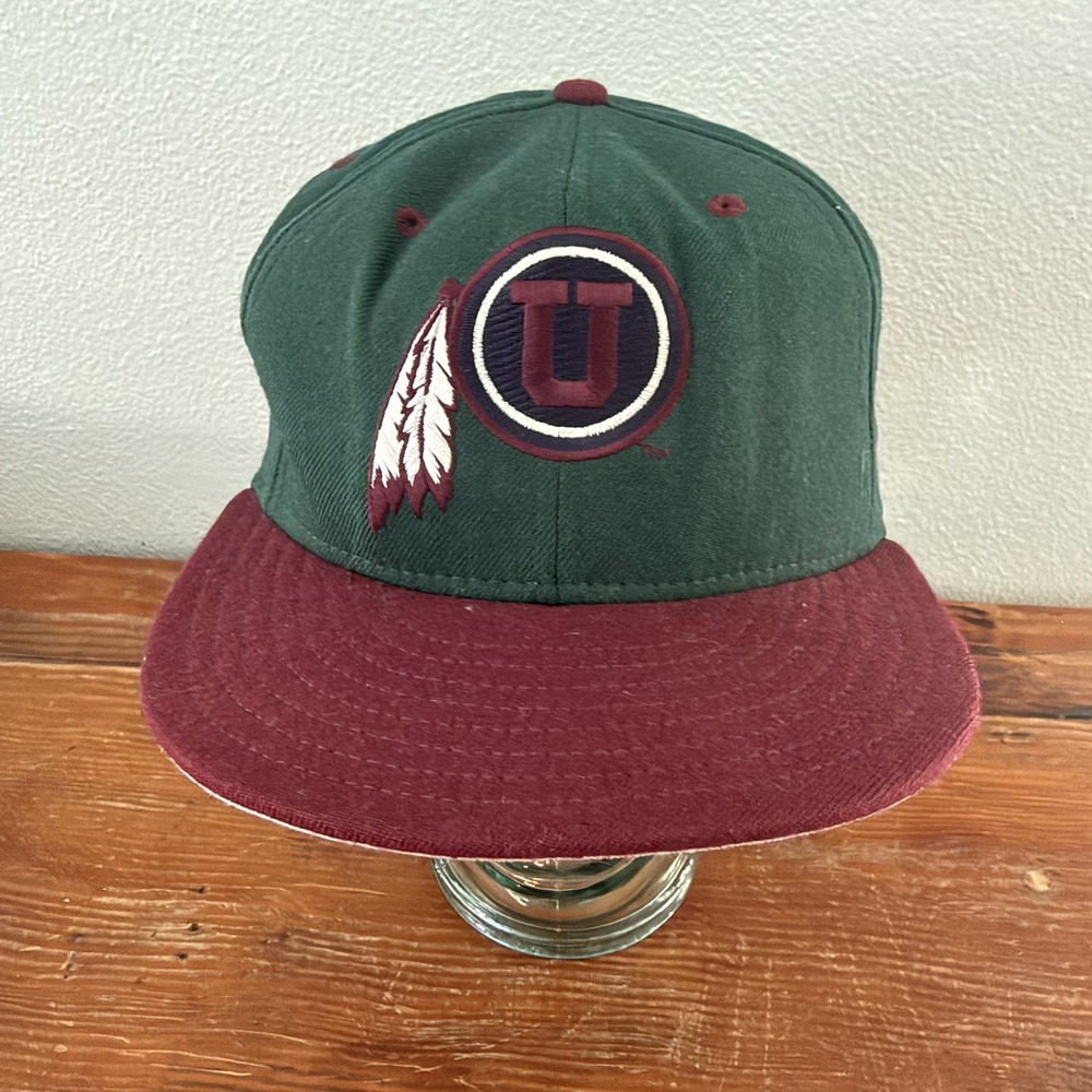 Vintage Utah Utes New Era 5950 Pro model 100% Wool Y2k Fitted 7 3/8 made in USA - Picture 1 of 11